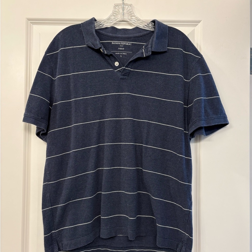 Banana Republic Navy Polo with White Stripes